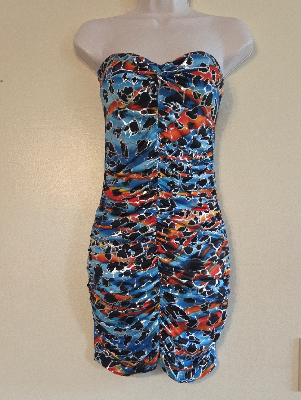 Y2K Body Central Strapless Ruched Animal Print Bodycon Mini Dress Club Party - S